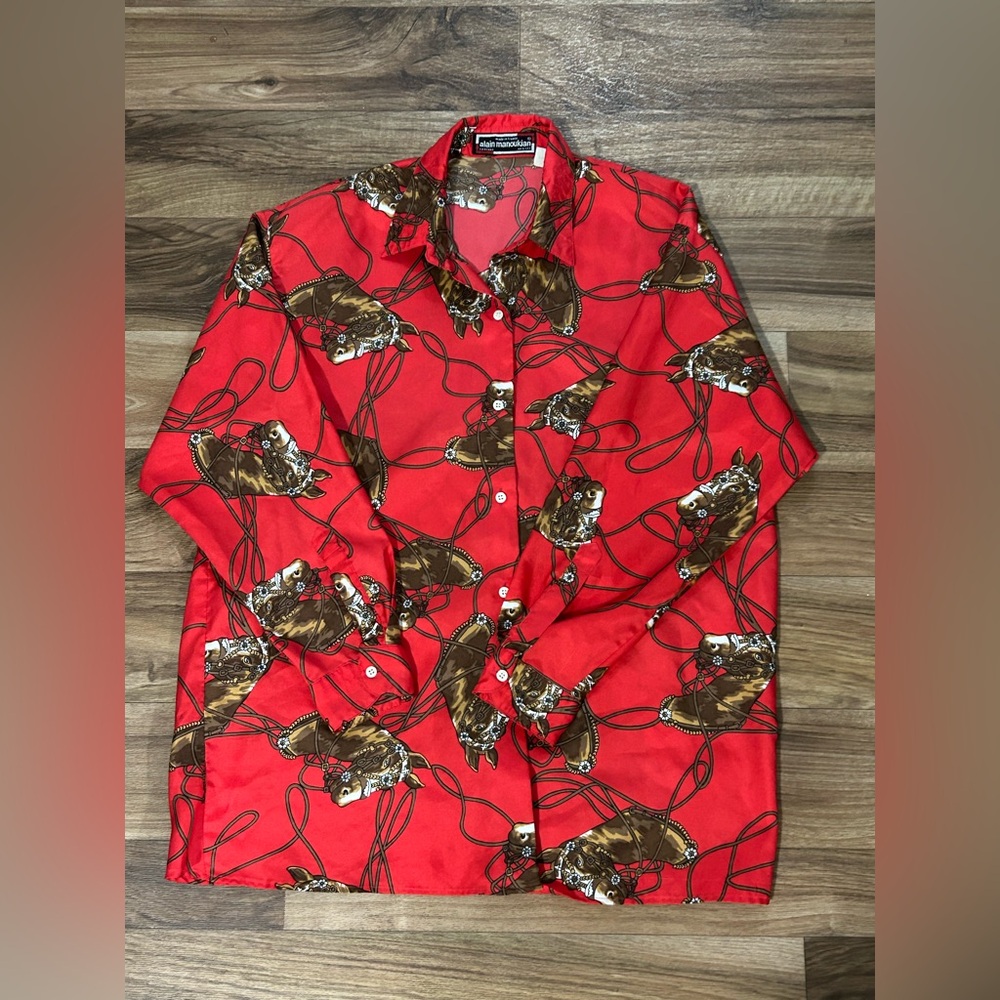 Vintage Alain Manoukian Red horse Blouse size Medium